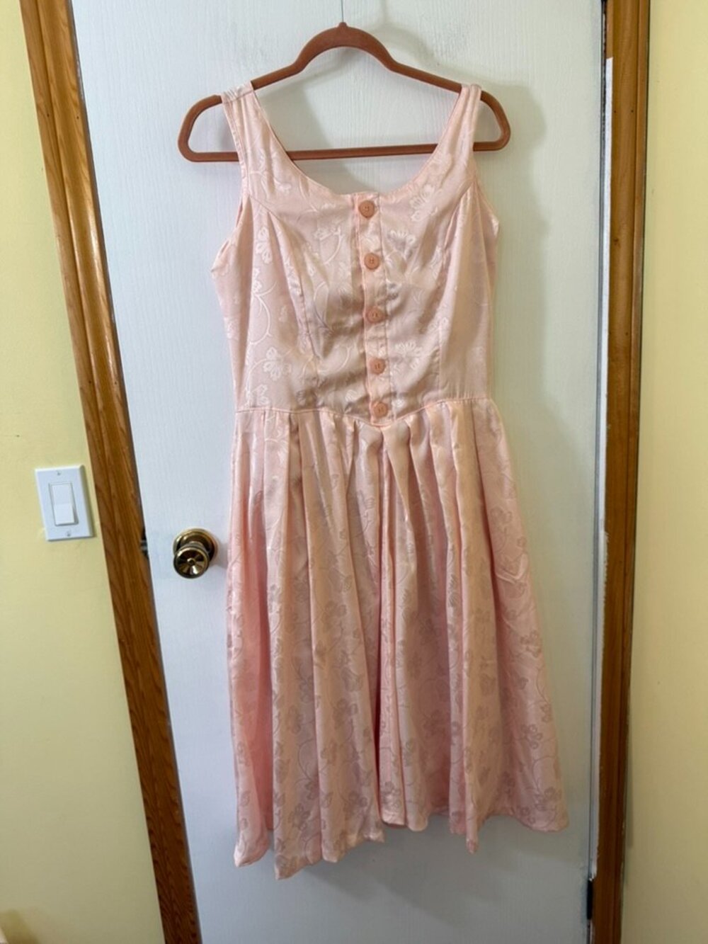 Vintage Handmade Blush Pink Floral Jacquard Coquette Midi Dress Size M - Picture 3 of 15